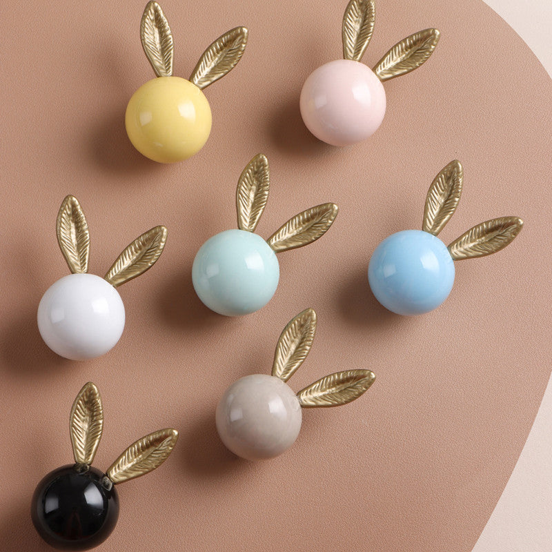 Ceramic Bunny Knobs Rabbit children Drawer Pulls