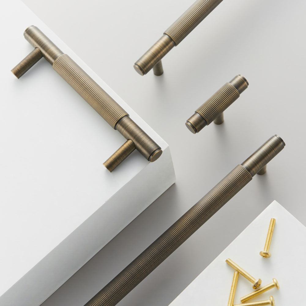 Copper Vintage Striped T-shaped Kitchen Handles