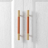 Luxury Solid Brass Leather Wrapped Cabinet Pulls & Knobs