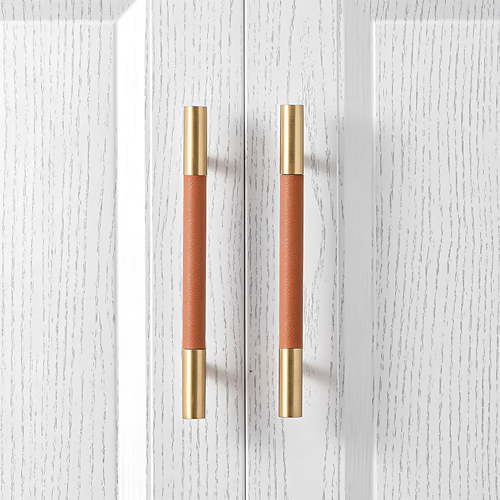 Luxury Solid Brass Leather Wrapped Cabinet Pulls & Knobs