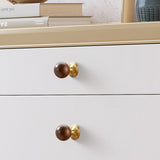 Vintage Walnut Wood Black White Marble Ball Cabinet Knob