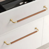 French Cowhide Brass Leather Cabinet Door Handle