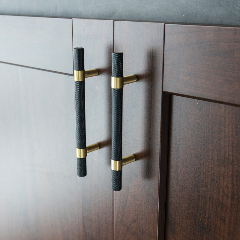 Nordic Black Mesh Knurled Brass Handle Simple Cabinet Wardrobe Pulls