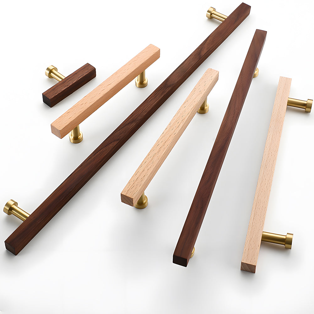 Brass Base Wooden Square Cabinet Handles