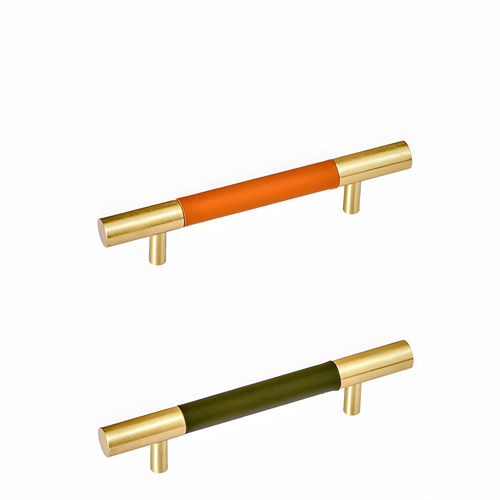Luxury Solid Brass Leather Wrapped Cabinet Pulls & Knobs