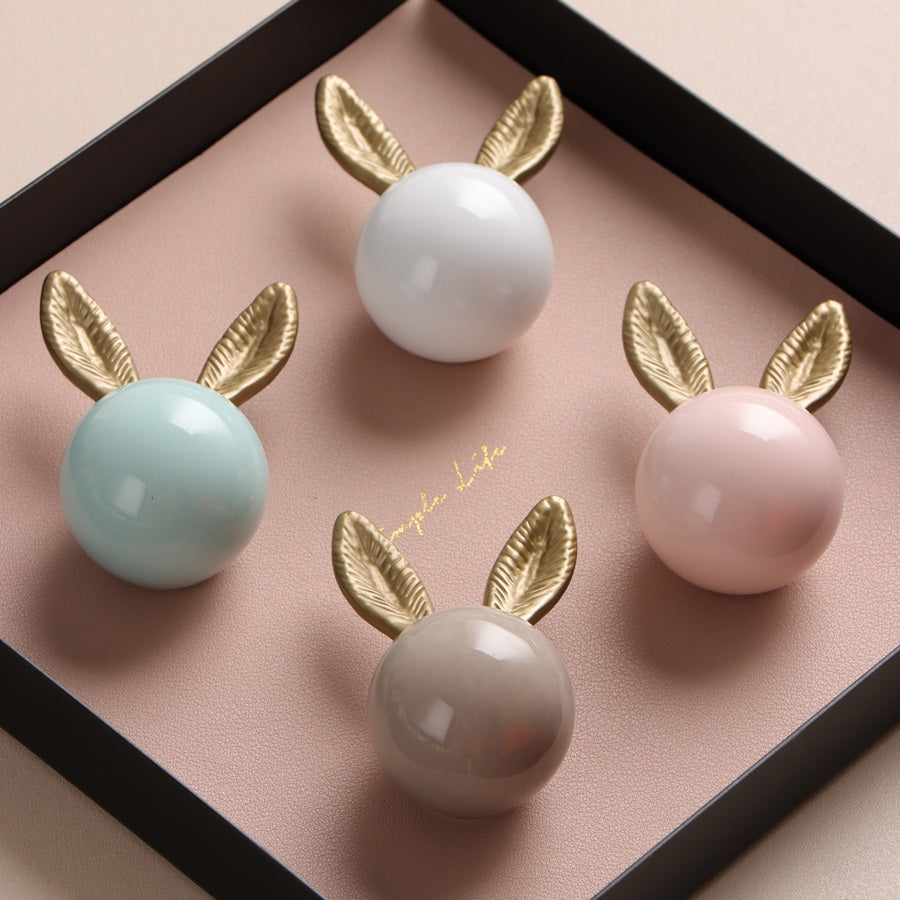Ceramic Bunny Knobs Rabbit children Drawer Pulls