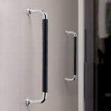 French Cowhide Brass Leather Cabinet Door Handle