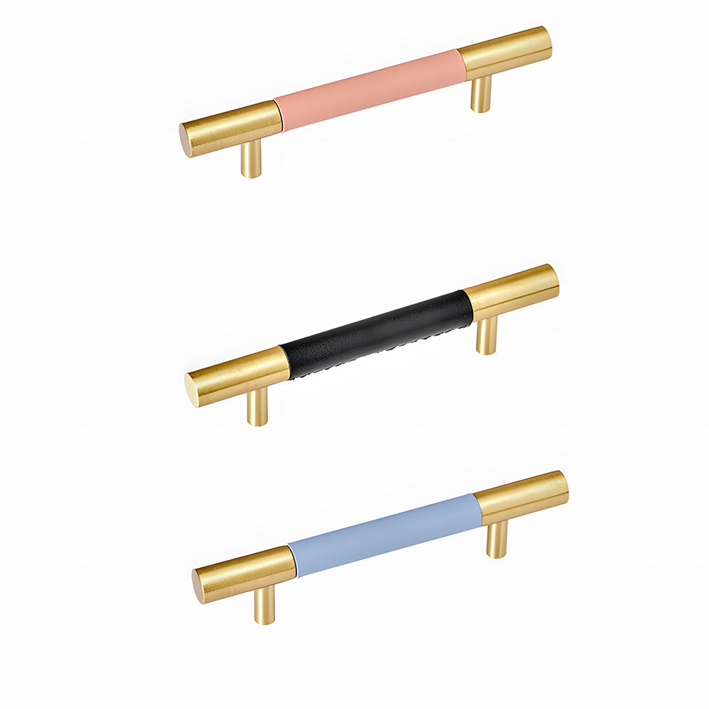 Luxury Solid Brass Leather Wrapped Cabinet Pulls & Knobs