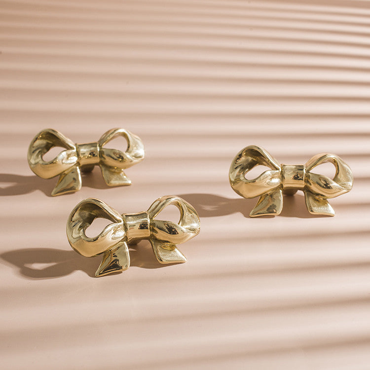 Exquisite Bow Knob Gold Brass Drawer Knobs Dresser Handle Decor Furniture Hardware