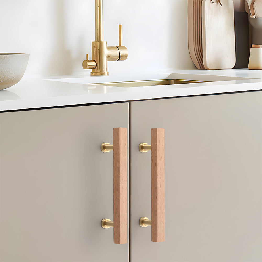 Brass Base Wooden Square Cabinet Handles
