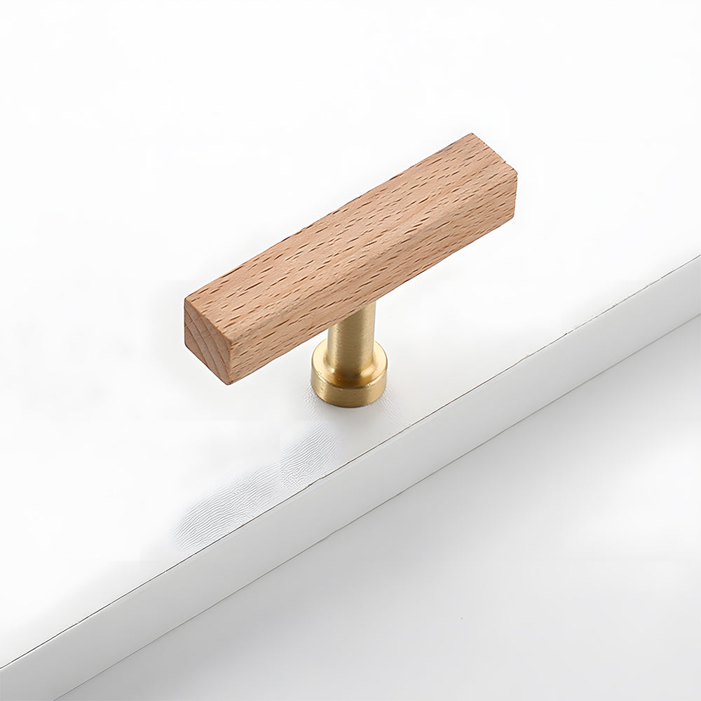Brass Base Wooden Square Cabinet Handles