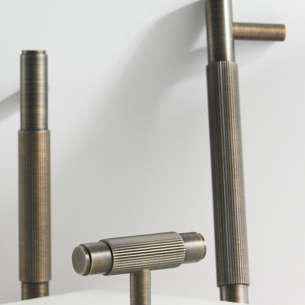 Copper Vintage Striped T-shaped Kitchen Handles