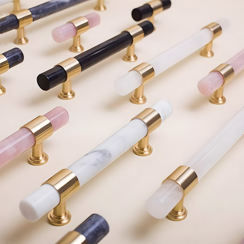 French Crystal Marble Brass Cabinet Drawer Handle