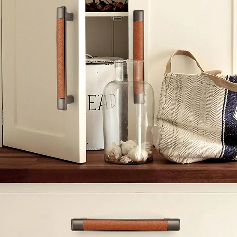Retro Brown Leather Drawer Handles