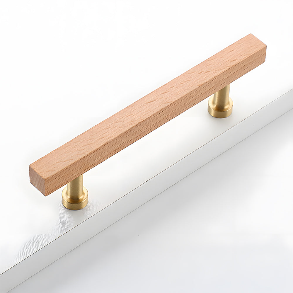 Brass Base Wooden Square Cabinet Handles