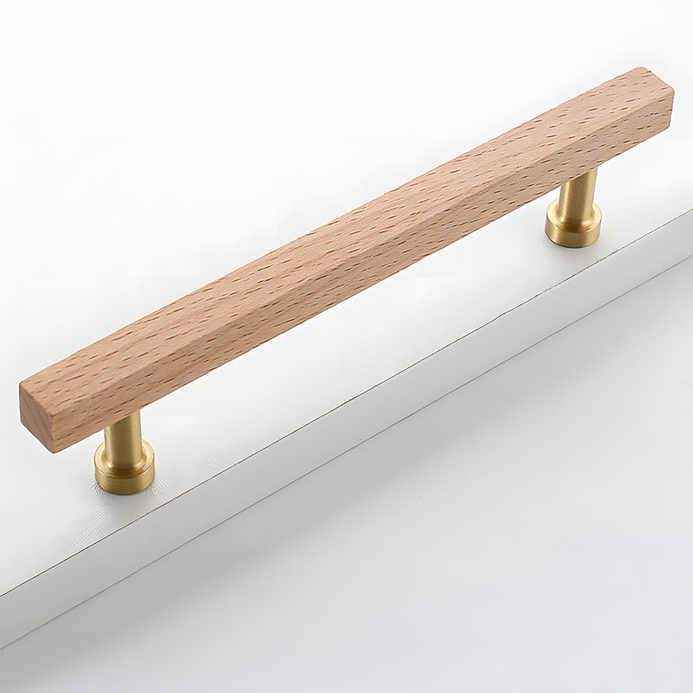 Brass Base Wooden Square Cabinet Handles