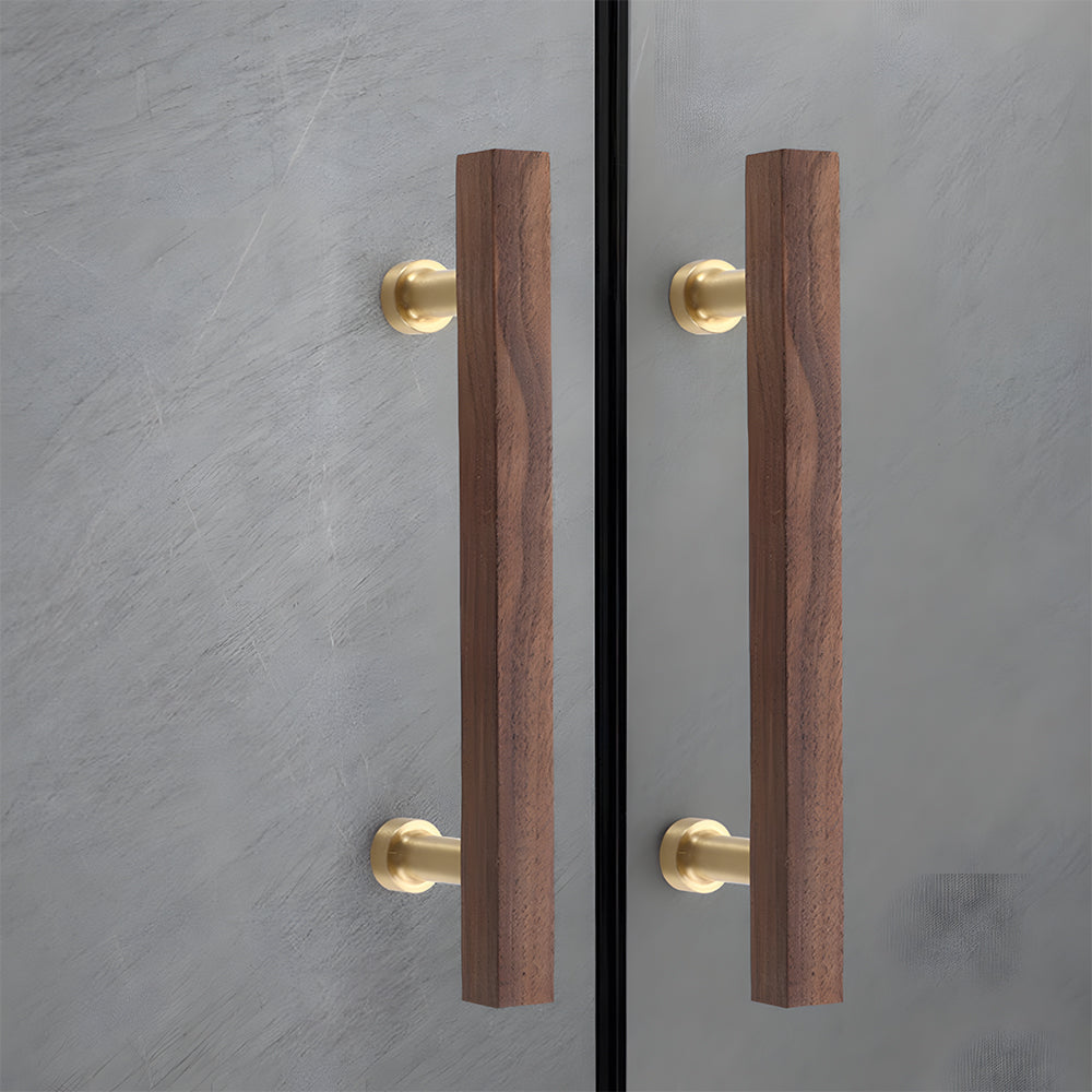 Brass Base Wooden Square Cabinet Handles