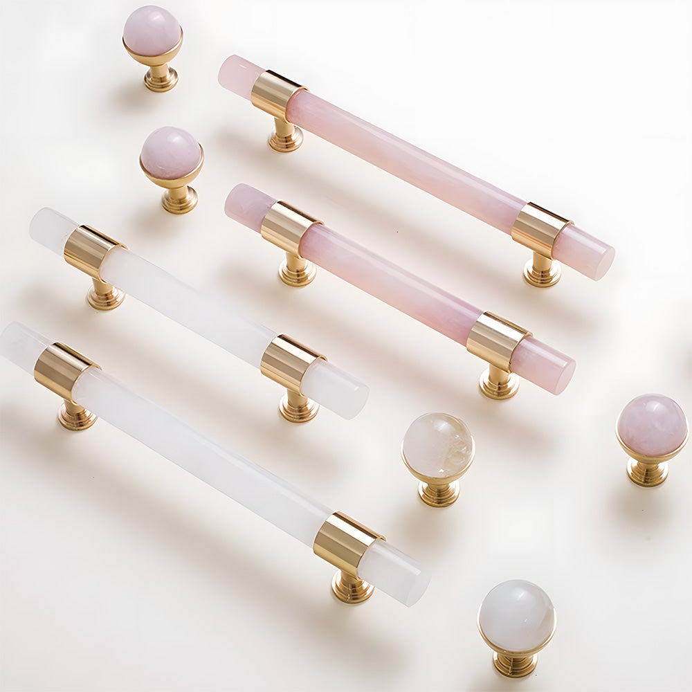 French Crystal Marble Brass Cabinet Drawer Handle