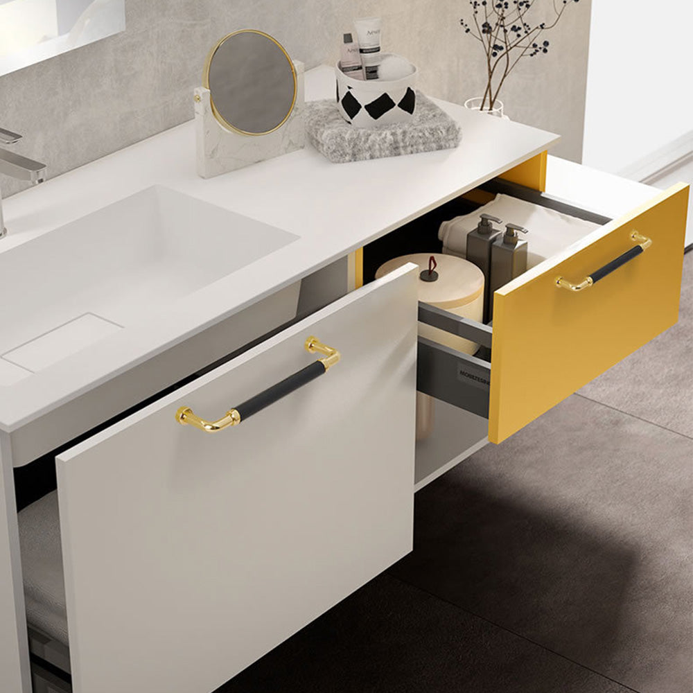 Polished Brass and Leather Cabinet Handles