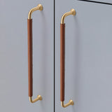 French Cowhide Brass Leather Cabinet Door Handle