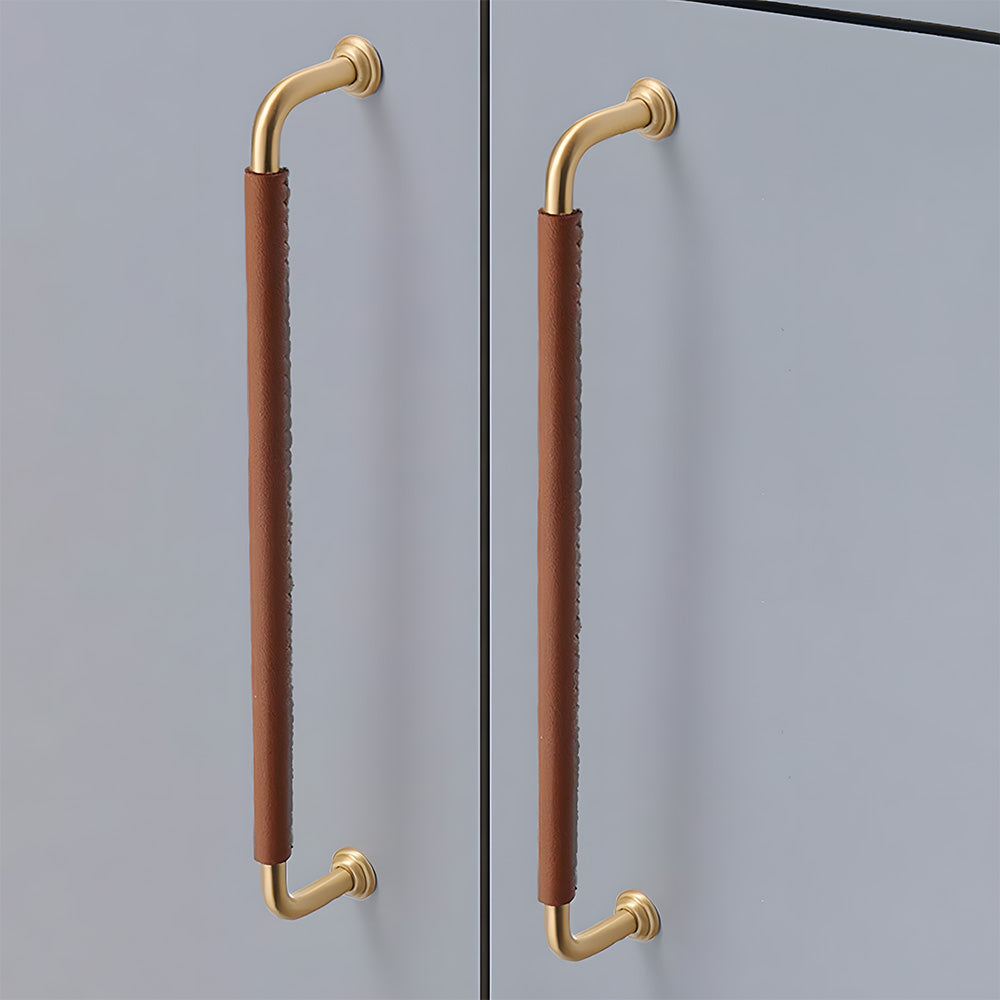 French Cowhide Brass Leather Cabinet Door Handle