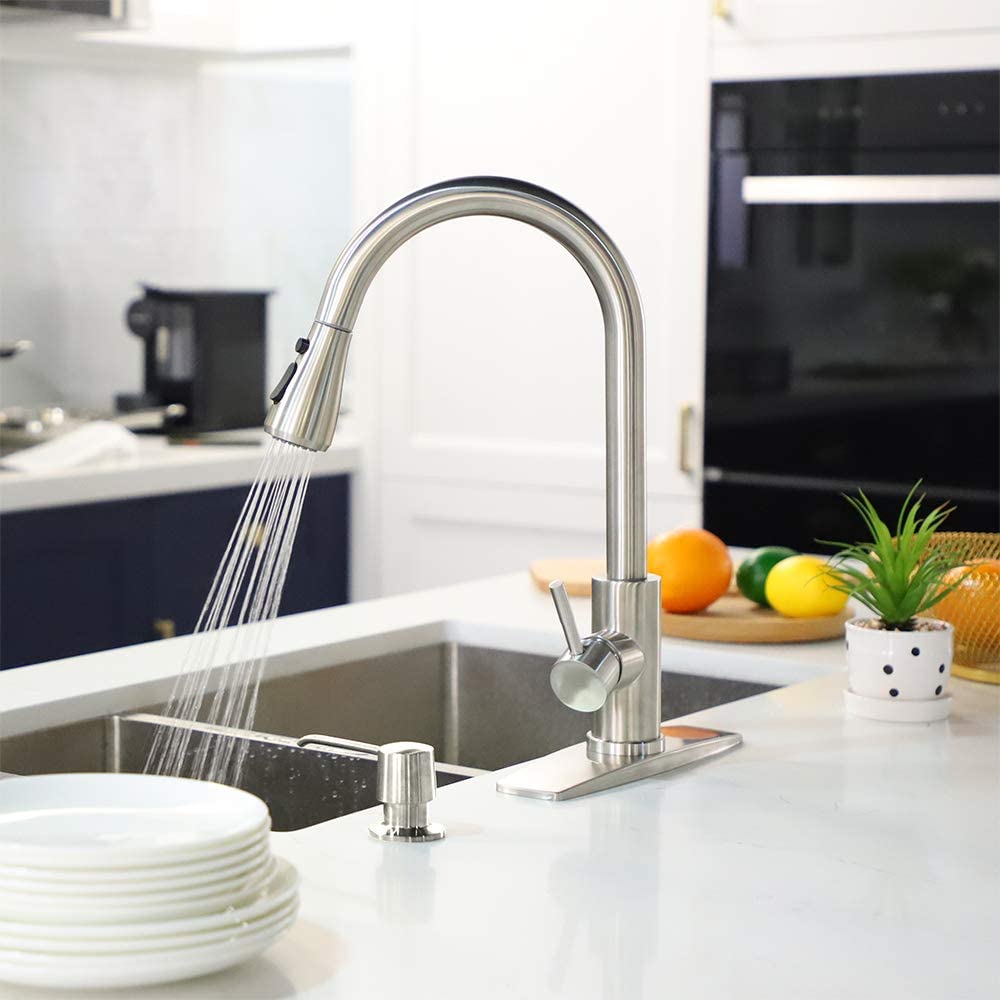 Brushed Nickel Stainless Steel Kitchen Faucet with Pull Down Sprayer