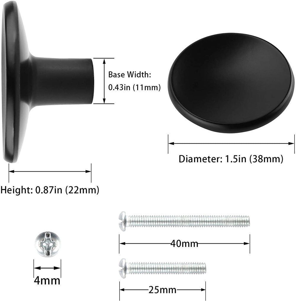 Black Round Drawer Knobs Solid For Kitchen Cabinets Door