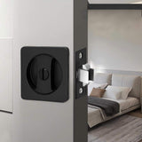 Black Rounded-Corner Square Sliding Pocket Door Lock