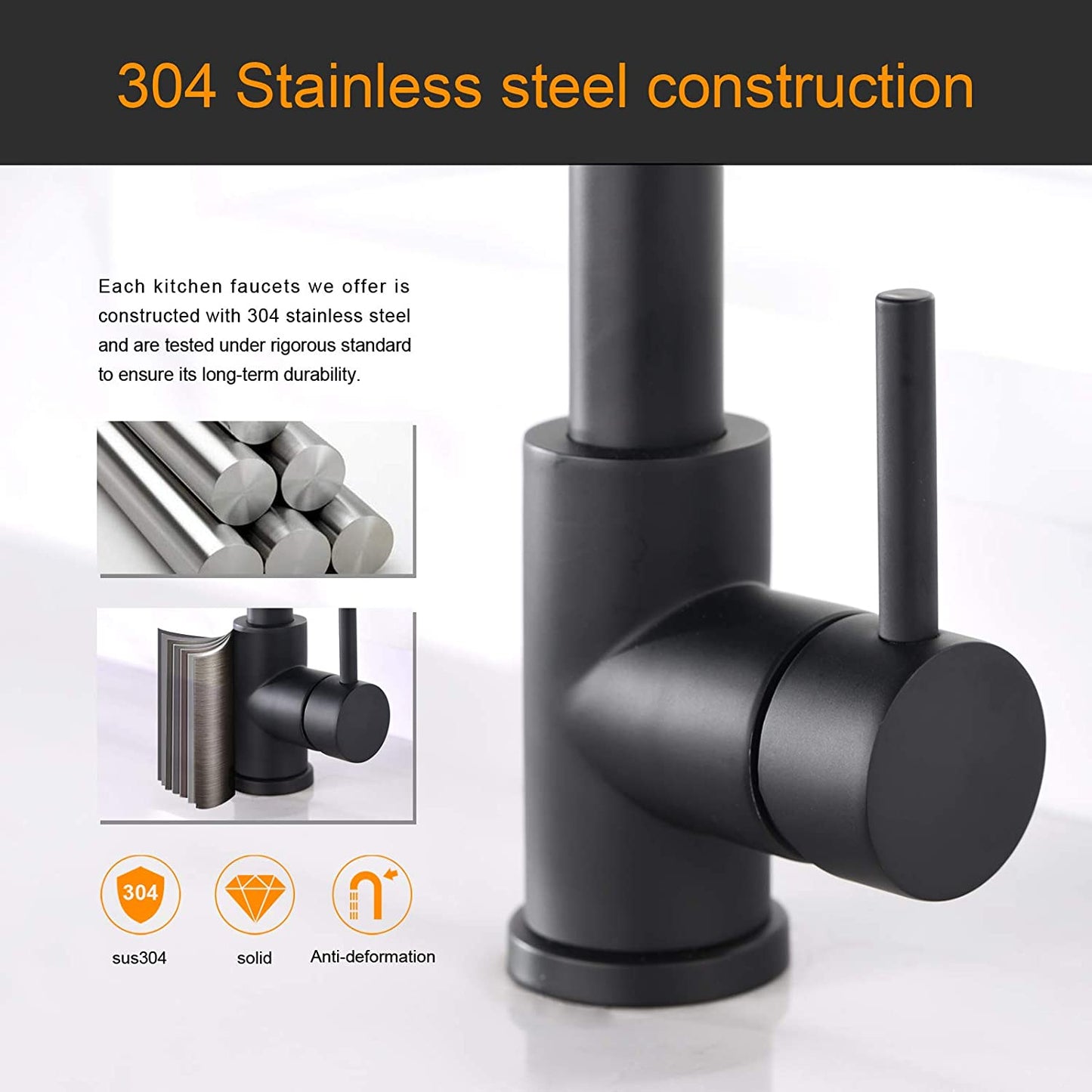 Single Handle Black Kitchen Faucet with Pull Down Sprayer