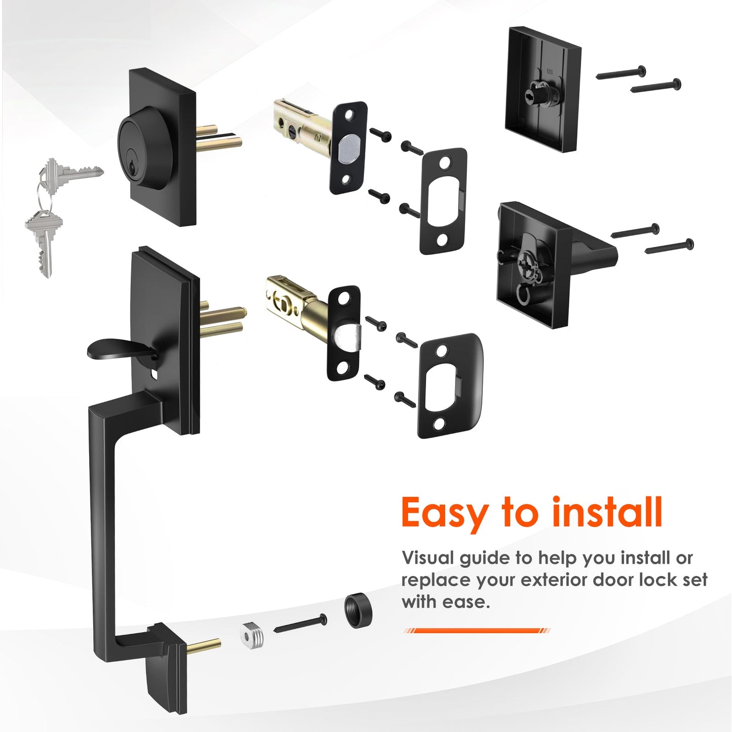 Modern Front Door Lock Reversible Entry Door Handlesets