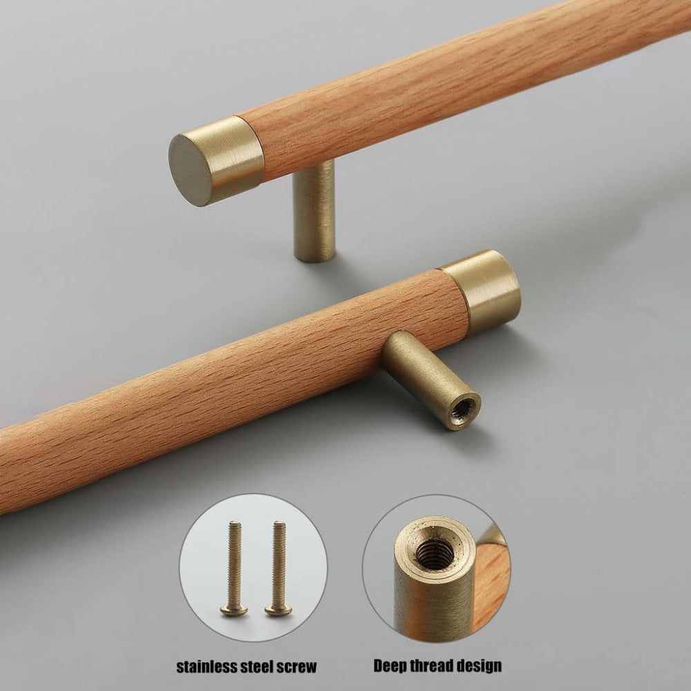 Wooden Brushed Brass Handles for Furniture Cabinet Cupboard Door