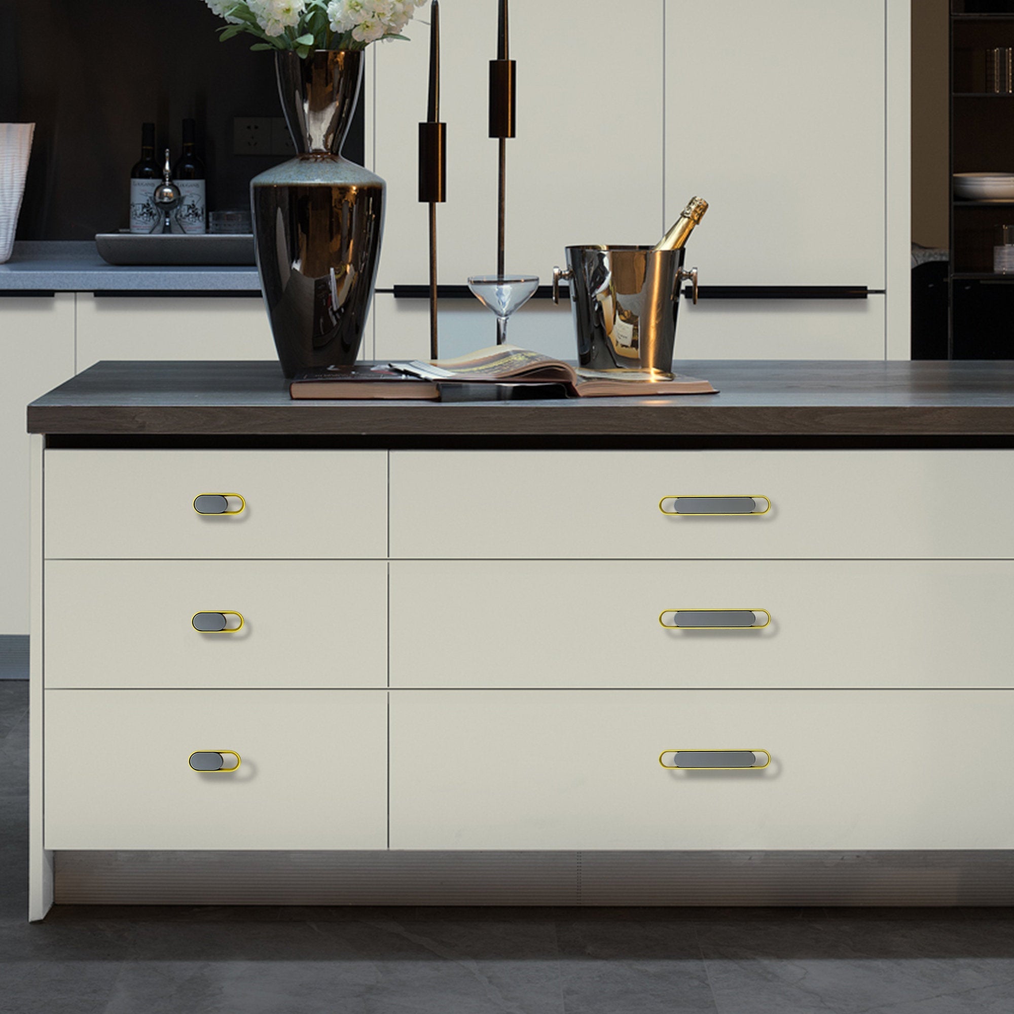 Modern Gold Chrome Kitchen Cabinet Handle and Knobs