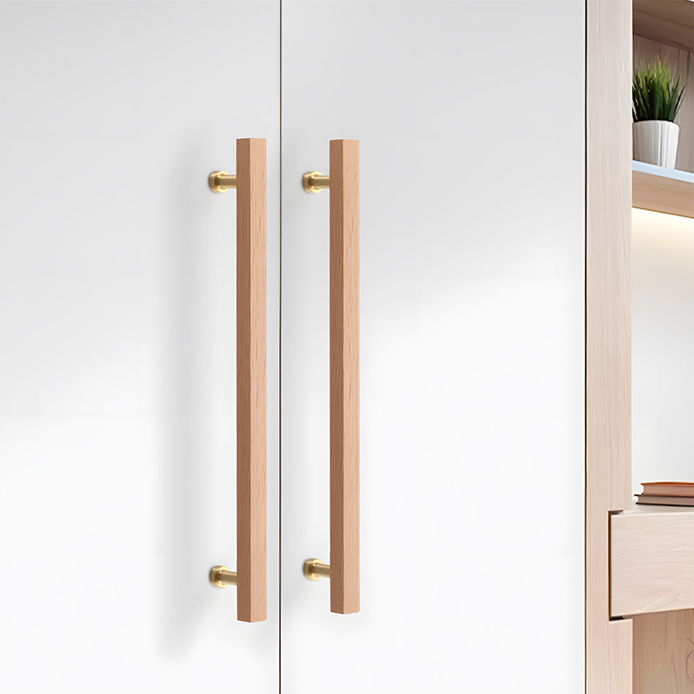 Brass Base Wooden Square Cabinet Handles