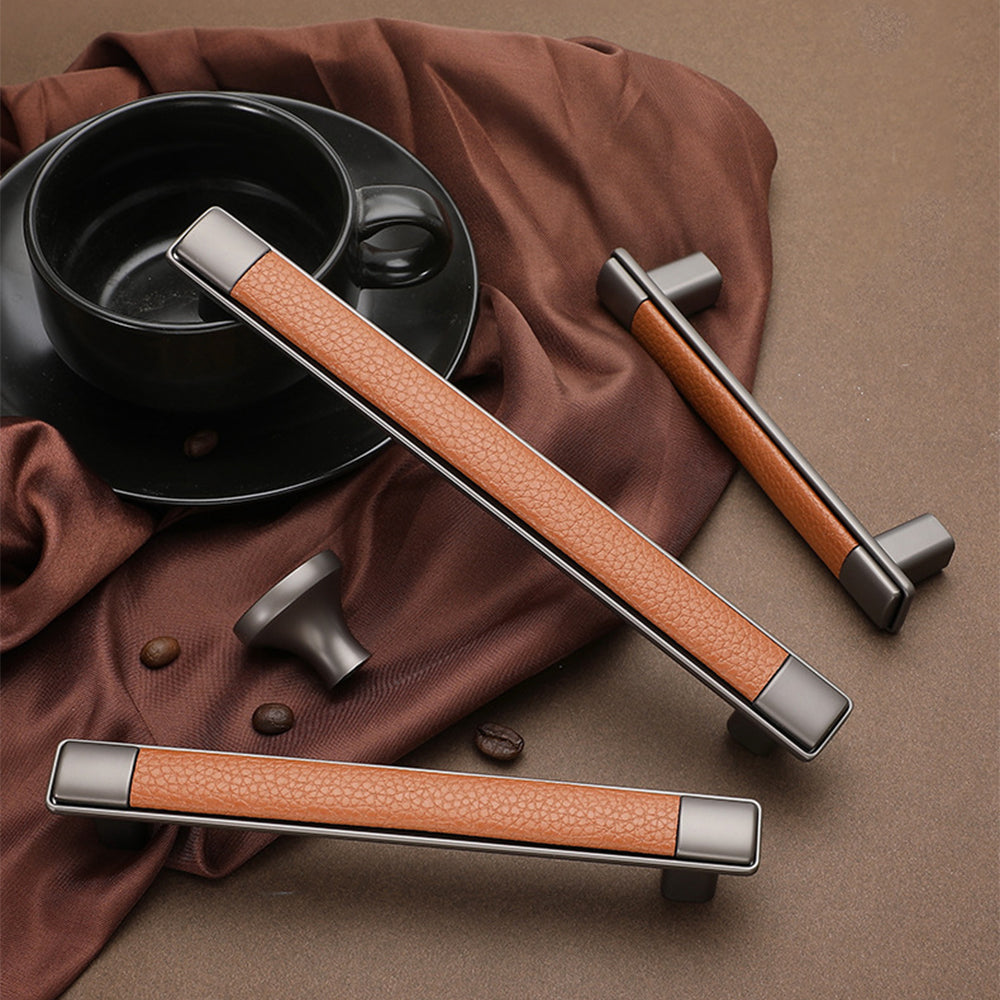 Retro Brown Leather Drawer Handles