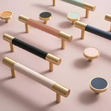 Colorful Brass Leather Cabinet Dresser Drawer Pulls