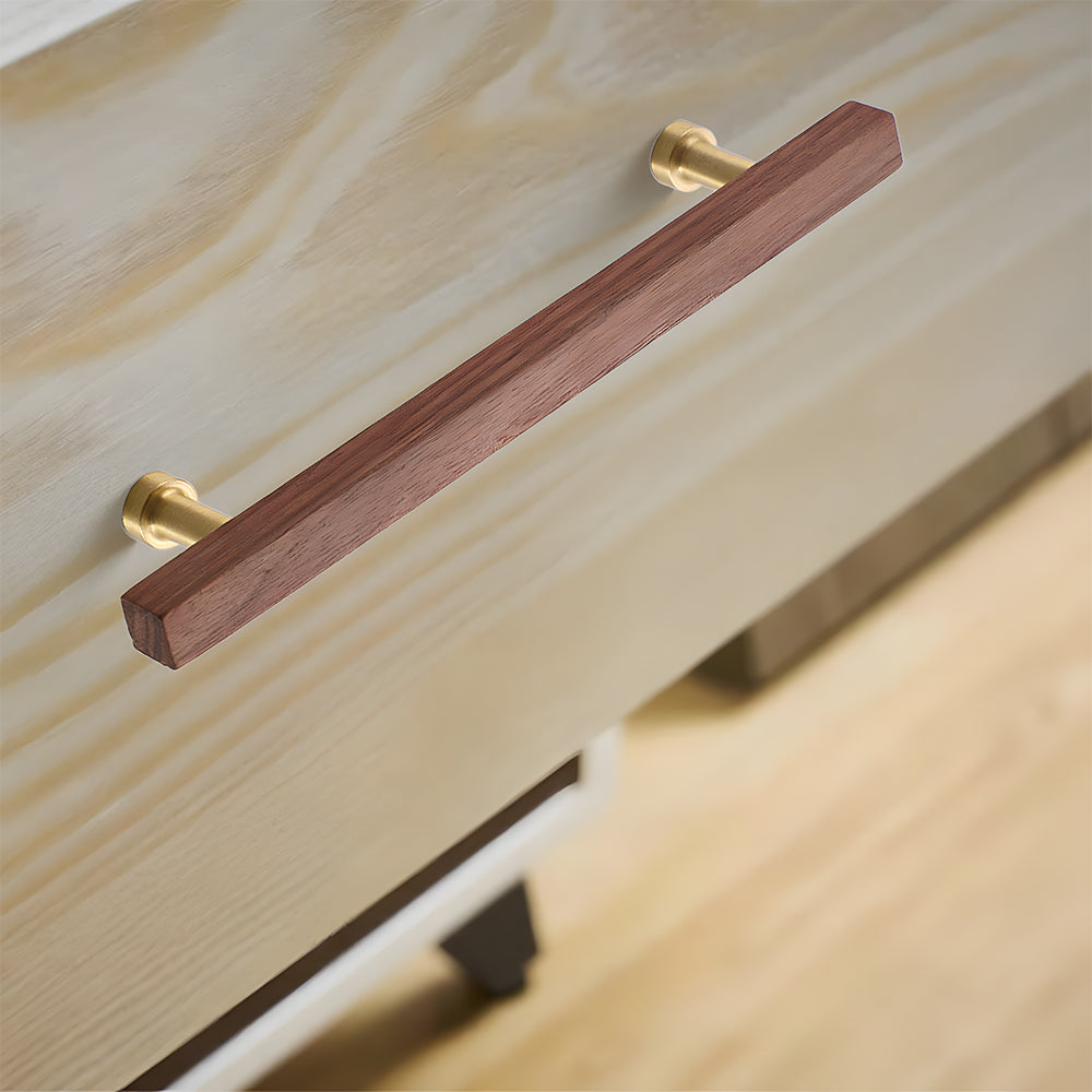 Brass Base Wooden Square Cabinet Handles