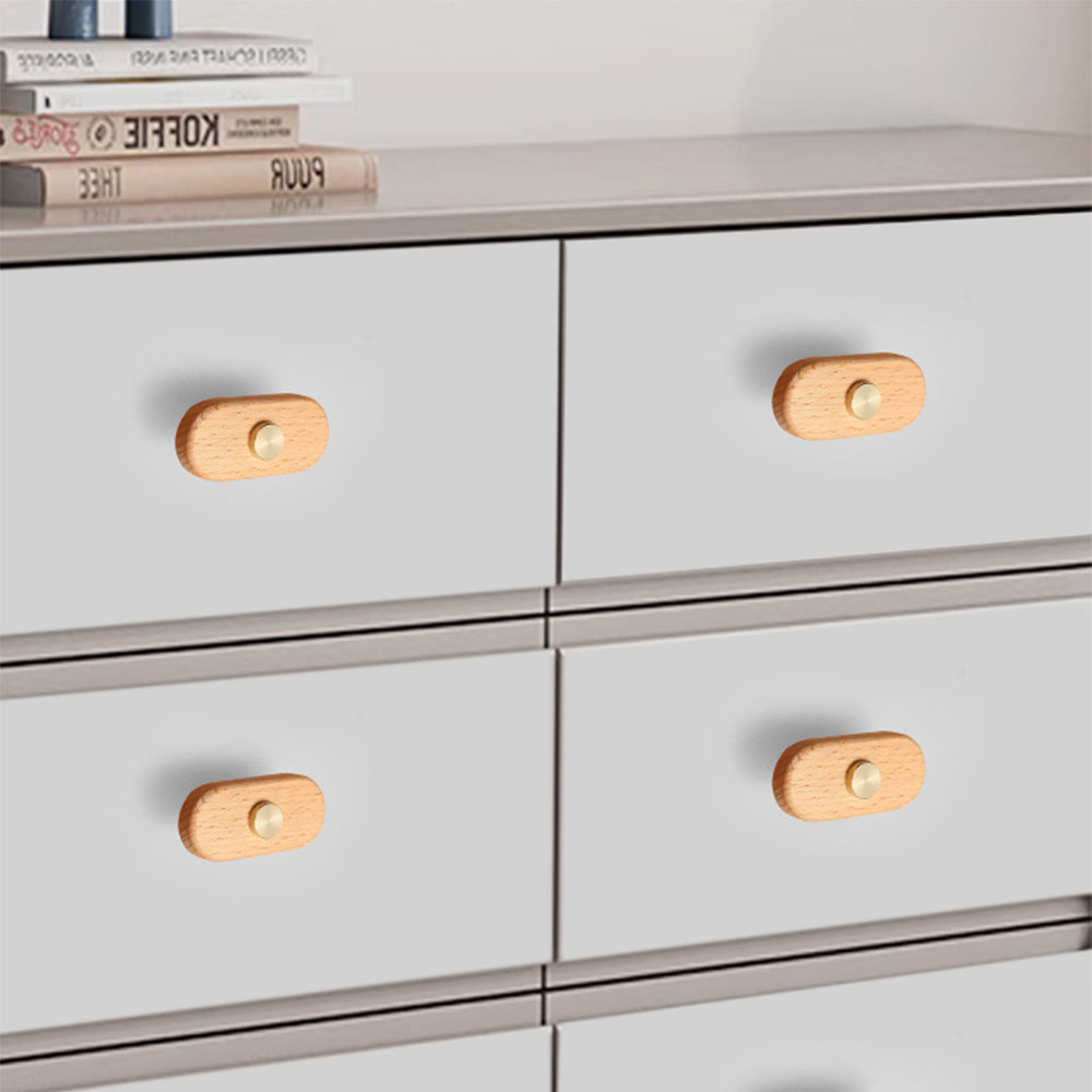Rustic Long Beech Finish Wooden Drawer Pulls