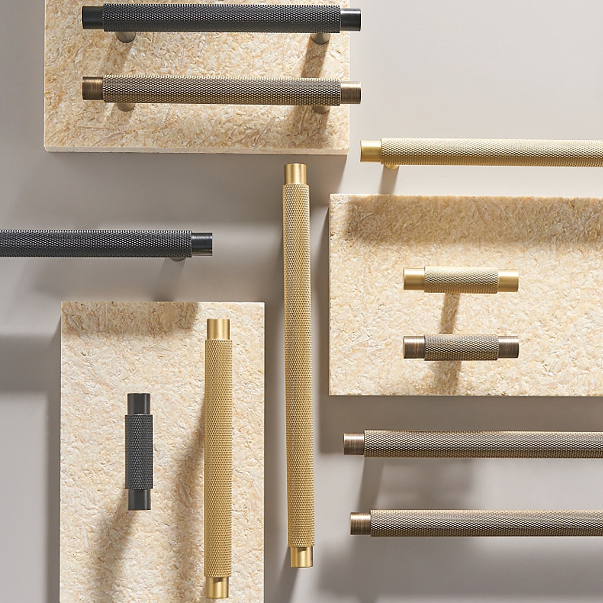 Brass Knurled T-Bar Cabinet Drawer Handles