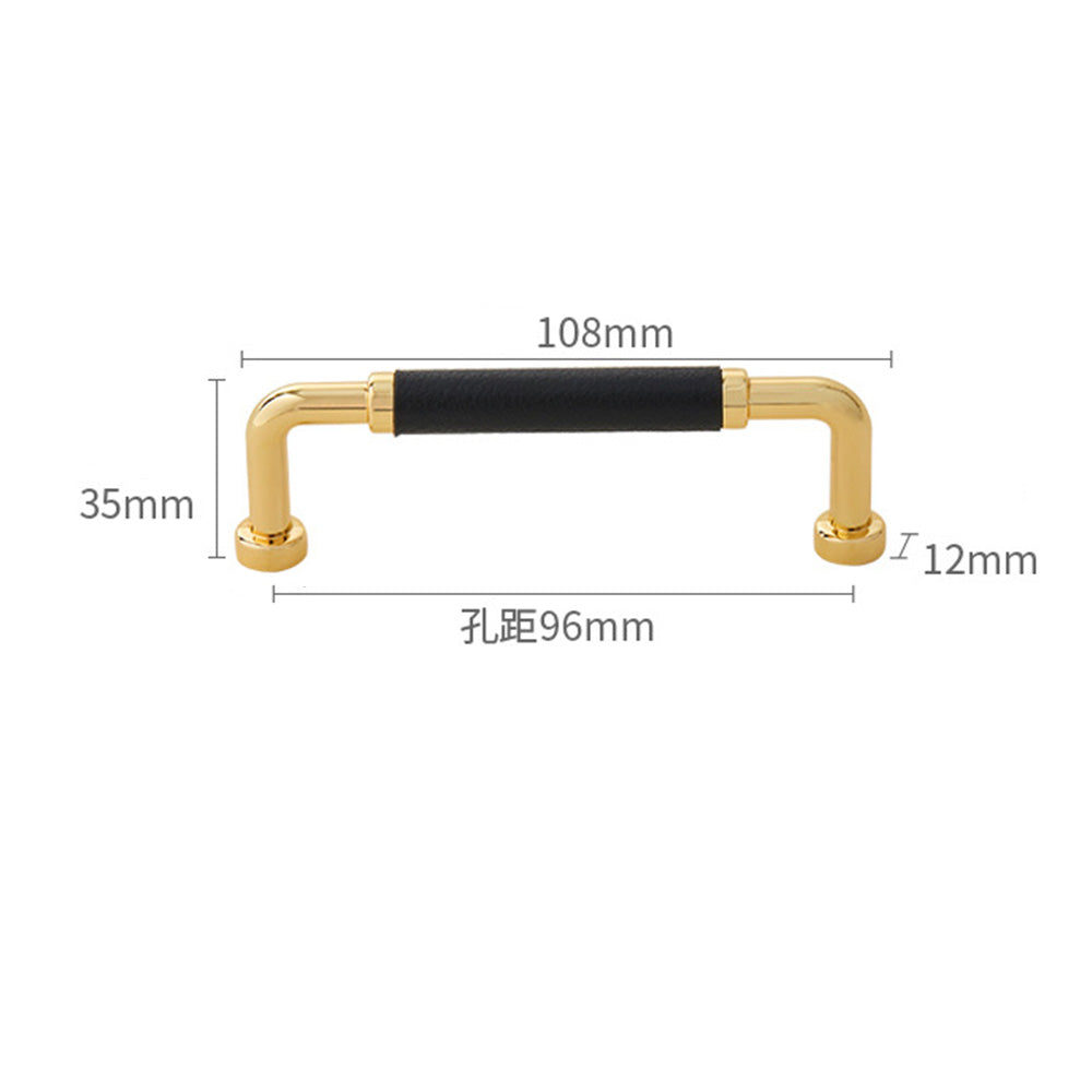 Polished Brass and Leather Cabinet Handles