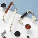 Full Grain Leather Brass Cabinet Wardrobe Pull And Knobs