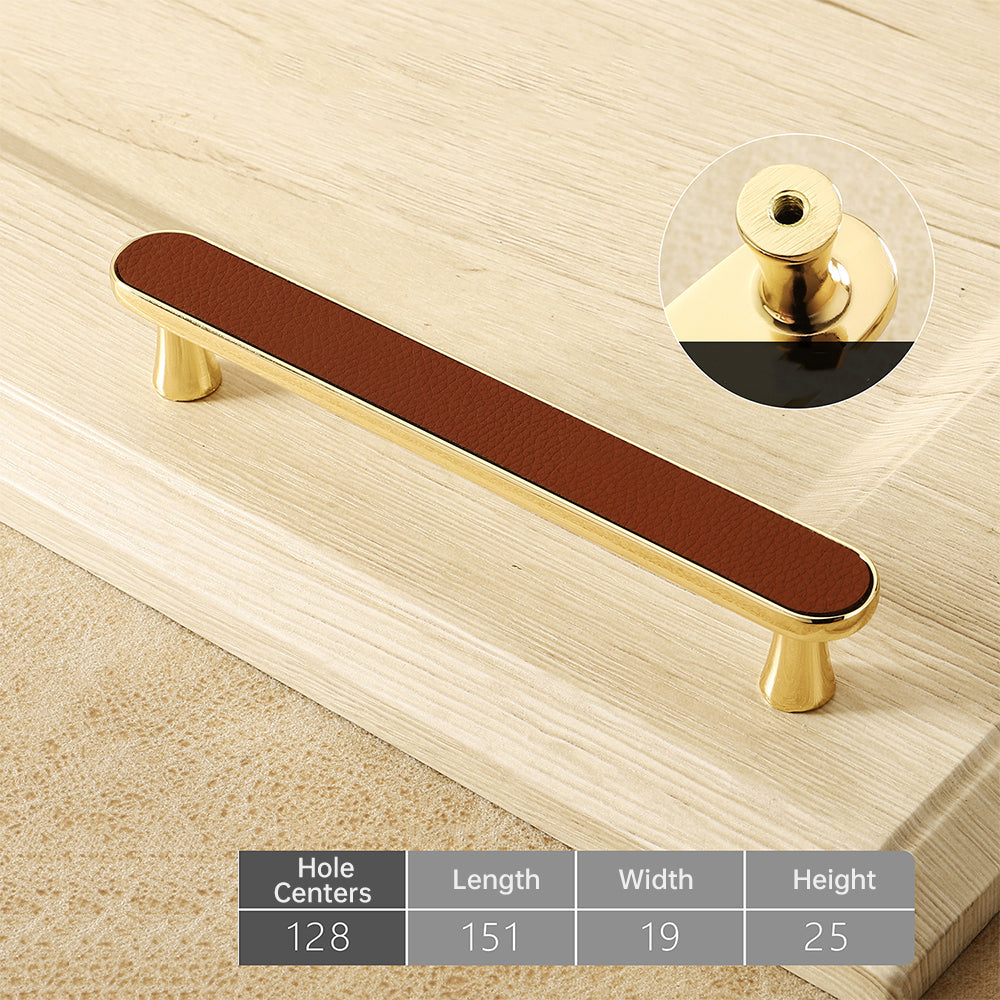 Stylish Gold Brown Leather Kitchen Cabinet Handles