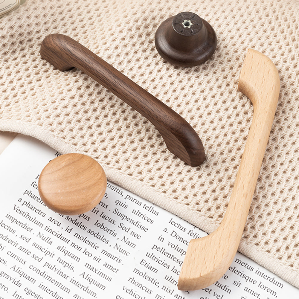Long Solid Wood Finished Curved Arch Round Cabinet Handle for Kitchen