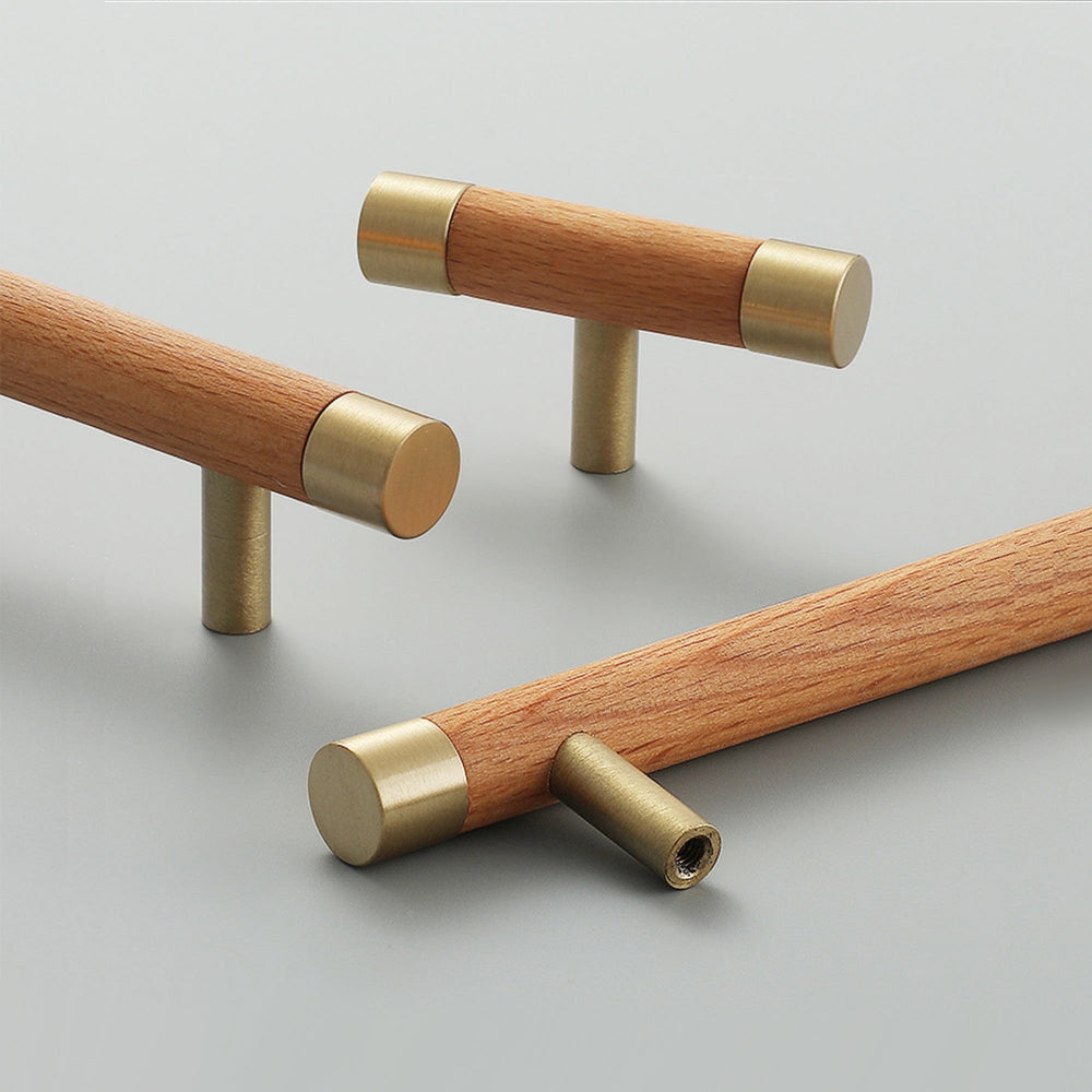 Wooden Brushed Brass Handles for Furniture Cabinet Cupboard Door