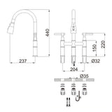 Three-hole Kitchen Sink Universal Pull-out Faucet