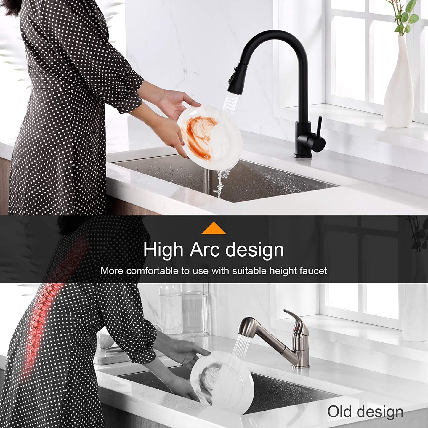 Single Handle Black Kitchen Faucet with Pull Down Sprayer
