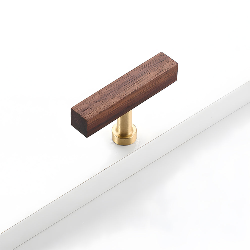 Brass Base Wooden Square Cabinet Handles