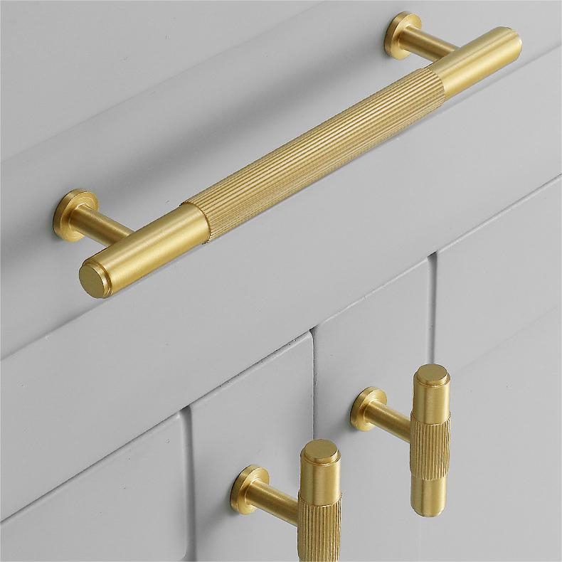 Modern Solid Brass Striped Bar Cabinet and Drawer Pulls