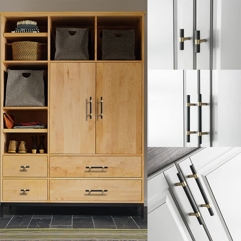 Nordic Black Mesh Knurled Brass Handle Simple Cabinet Wardrobe Pulls