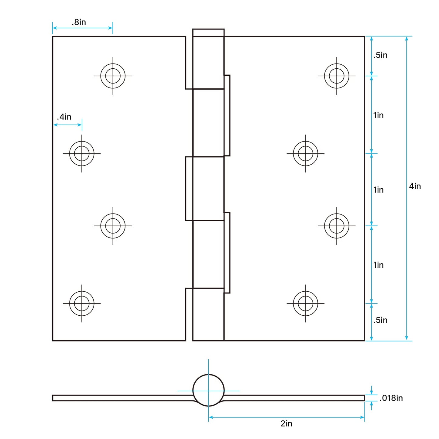 4in Matte Black Butt Hinges with Square Corners Door Hinges