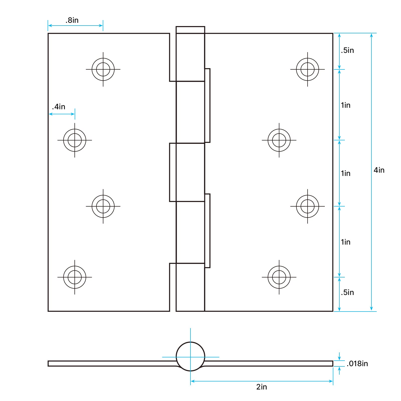 4in Matte Black Butt Hinges with Square Corners Door Hinges